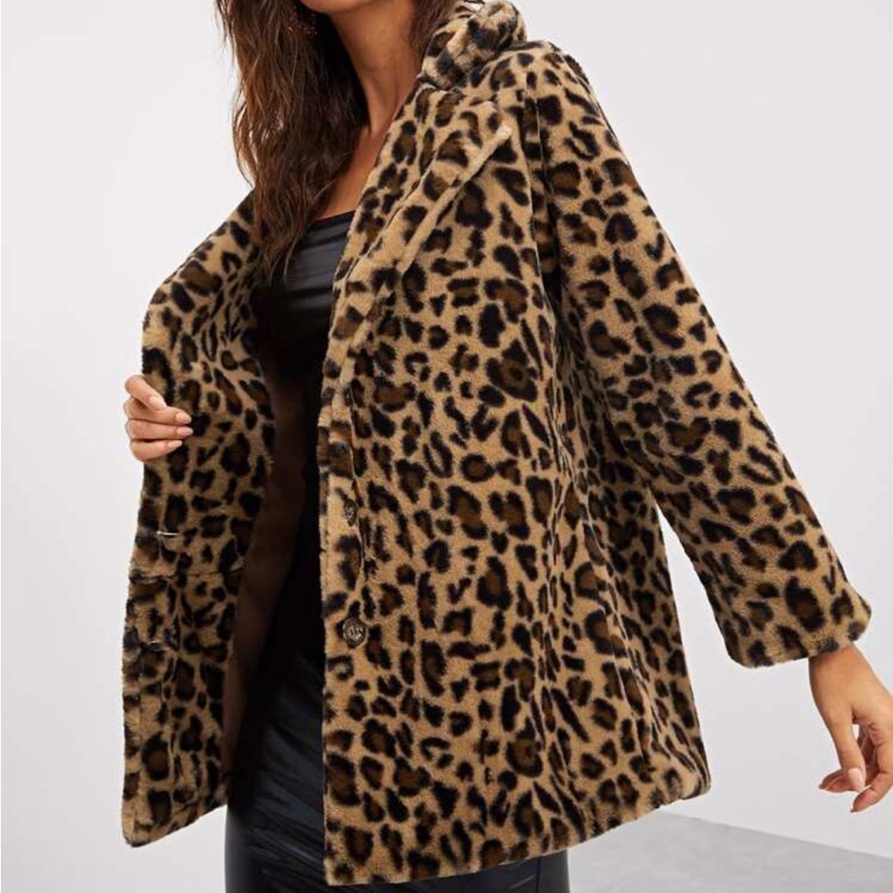 Leopard Print Faux Fur Jacket Coat Animal S-L - Picture 5 of 6